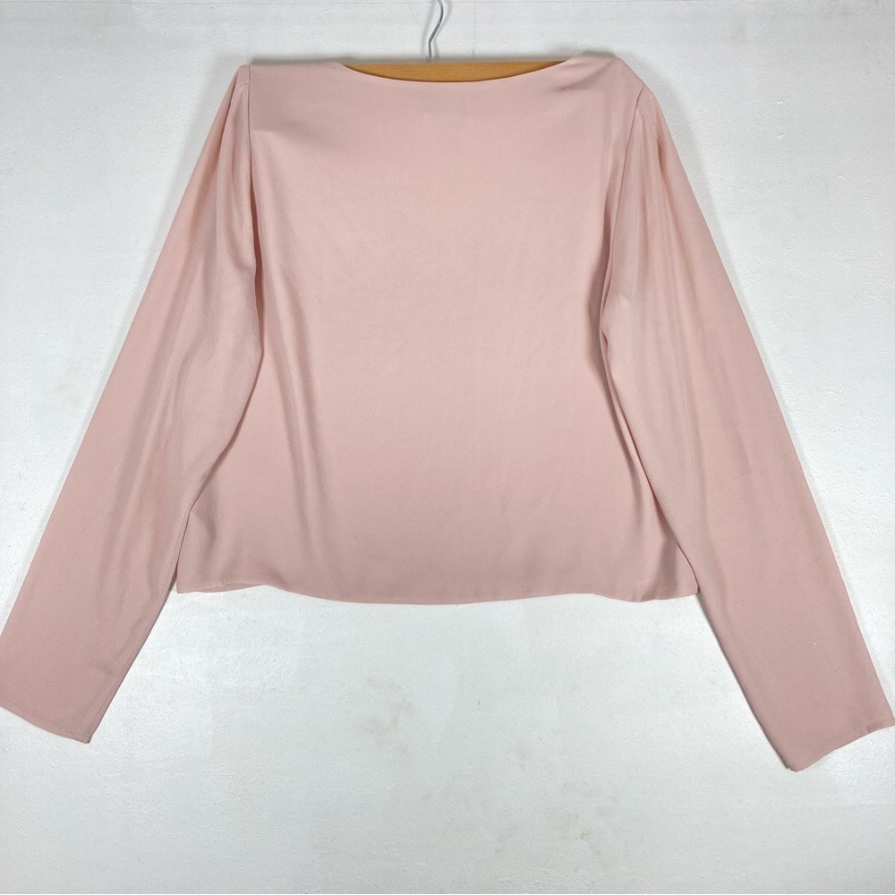 Aritizia Babaton Murphy Blouse Womens M Nude V-Neck Cropped Long Sleeved Office - Picture 11 of 14